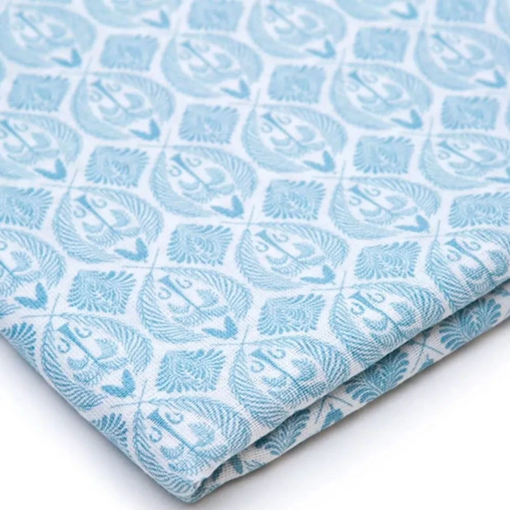 100% Organic Cotton Muslin Swaddle - Blue Tropics in Mist Blue