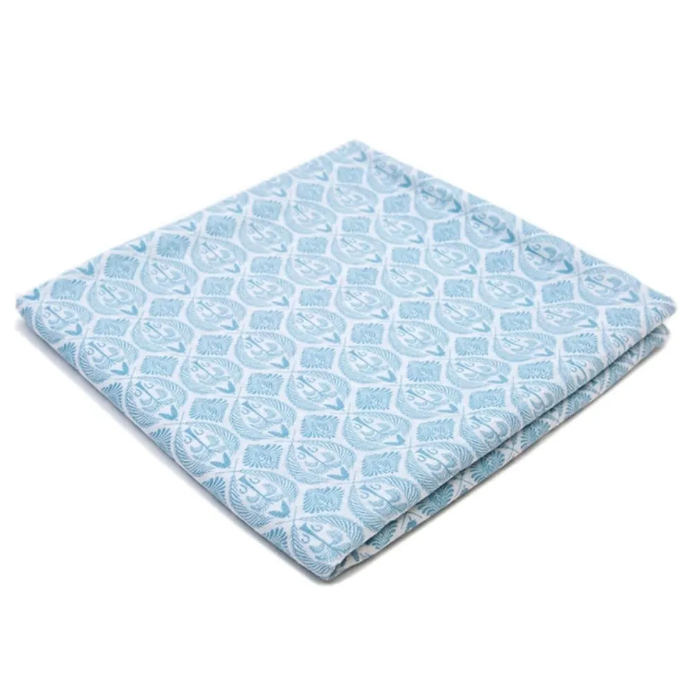 100% Organic Cotton Muslin Swaddle - Blue Tropics in Mist Blue