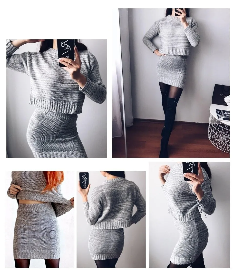 2-Piece Long Sleeve Gray Casual Sweater Dress for Women Ideal for Office