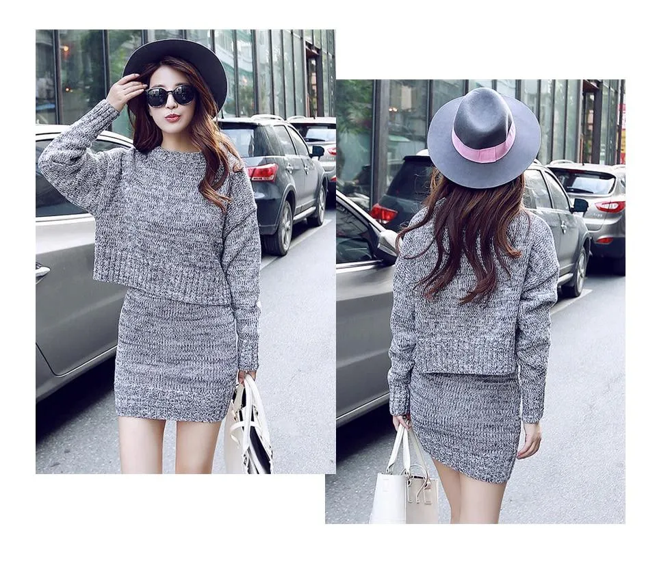 2-Piece Long Sleeve Gray Casual Sweater Dress for Women Ideal for Office