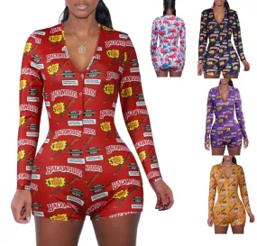 2020 Want Move Summer Short Pants Rompers Sexy Bodycon Long Sleeve Print Jumpsuit DZ002