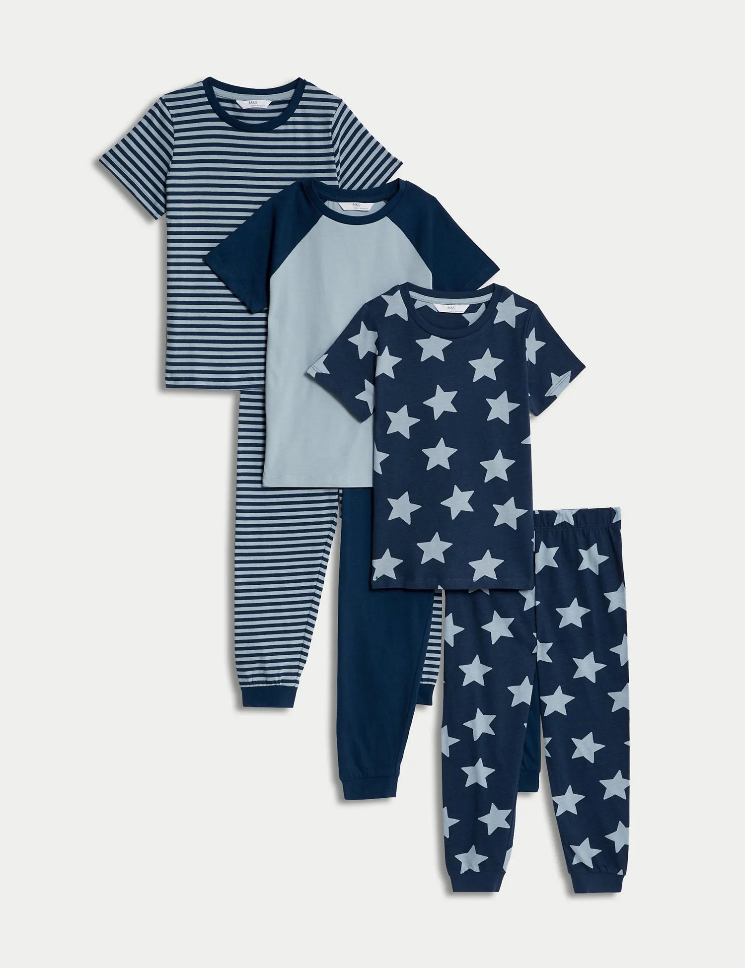 3pk Pure Cotton Patterned Pyjama Sets