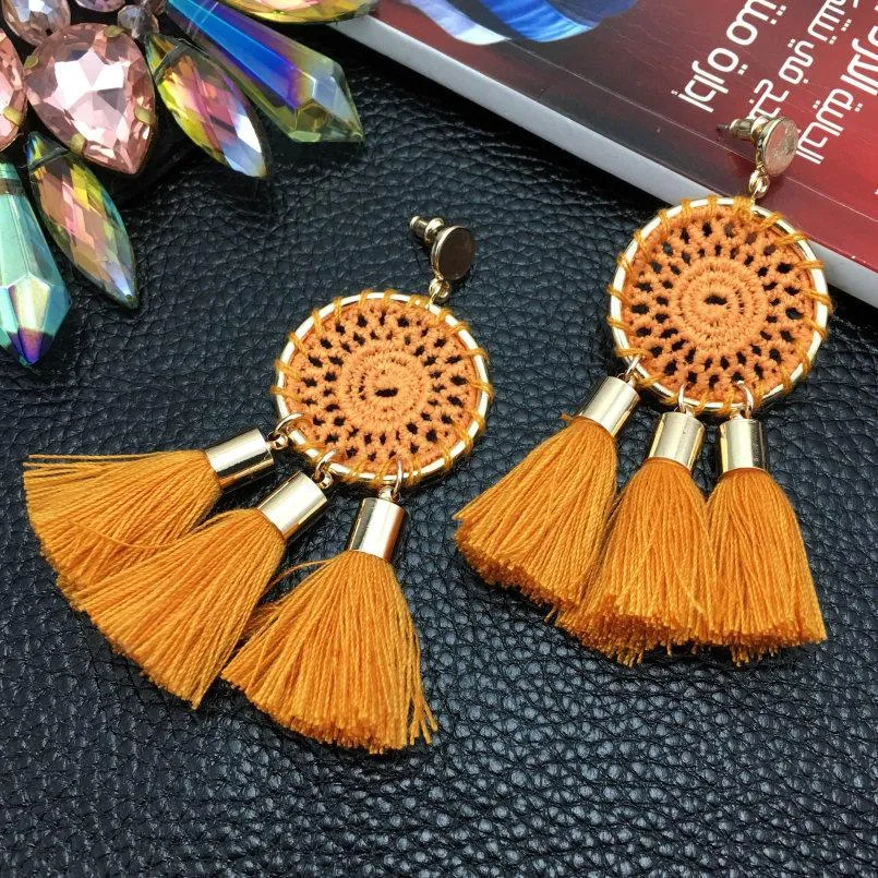 7 Colors Nets Weaving Bohemian Tassels Long Dangle Earrings for Women