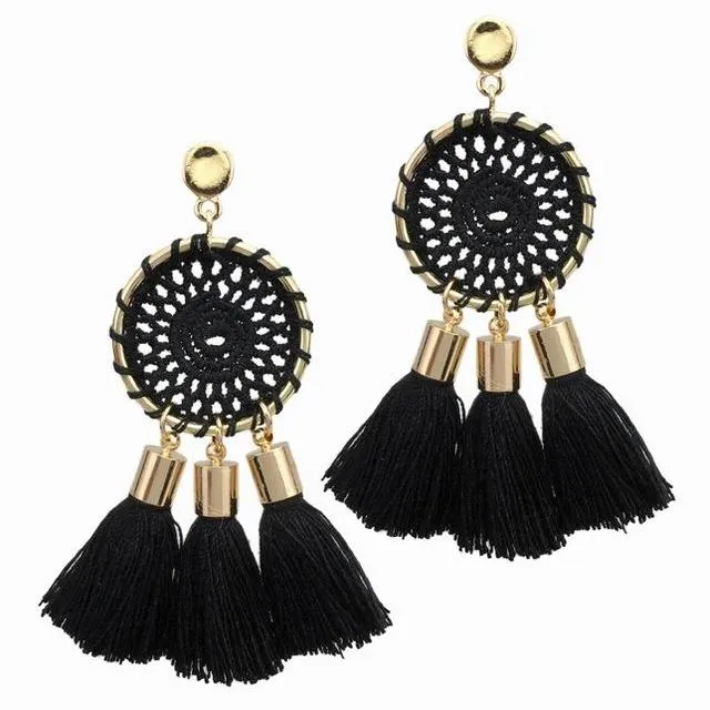 7 Colors Nets Weaving Bohemian Tassels Long Dangle Earrings for Women