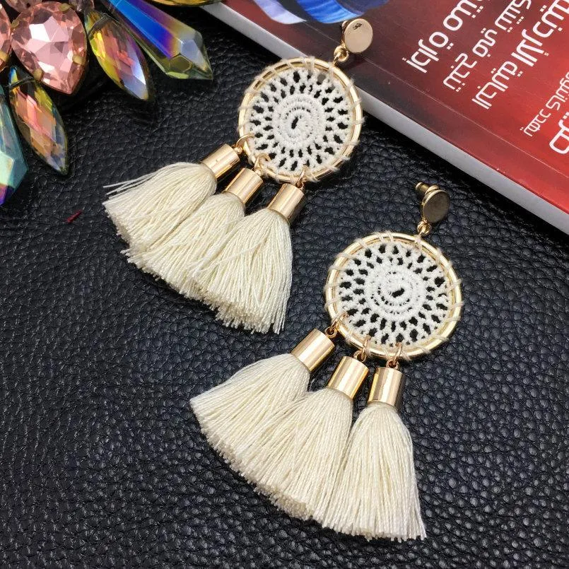 7 Colors Nets Weaving Bohemian Tassels Long Dangle Earrings for Women