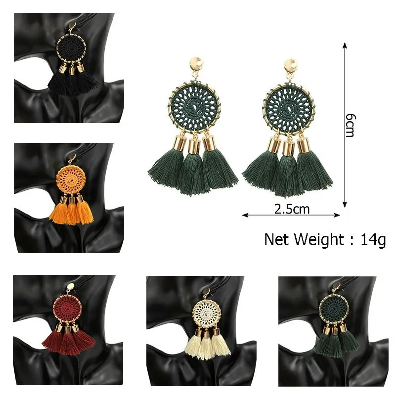 7 Colors Nets Weaving Bohemian Tassels Long Dangle Earrings for Women