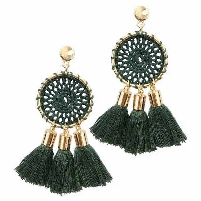 7 Colors Nets Weaving Bohemian Tassels Long Dangle Earrings for Women