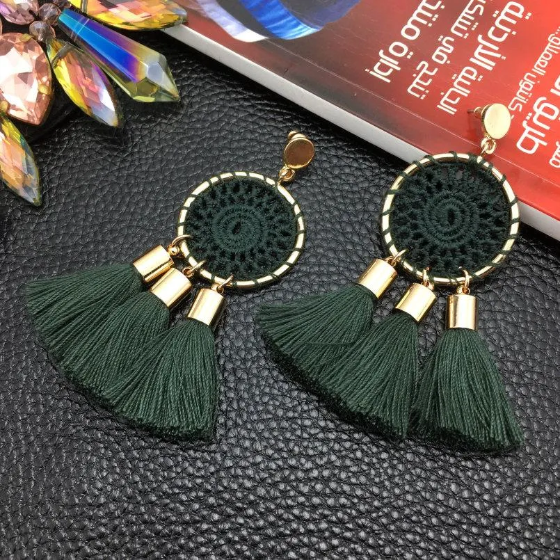 7 Colors Nets Weaving Bohemian Tassels Long Dangle Earrings for Women