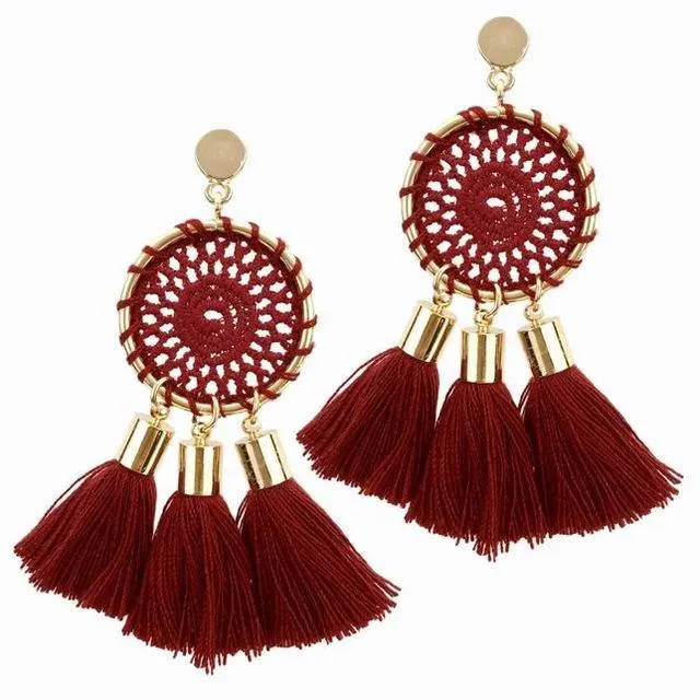 7 Colors Nets Weaving Bohemian Tassels Long Dangle Earrings for Women