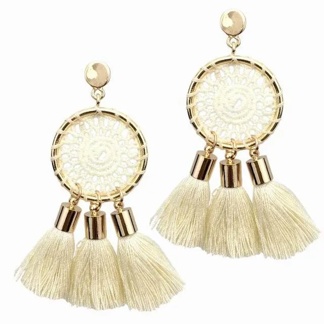 7 Colors Nets Weaving Bohemian Tassels Long Dangle Earrings for Women