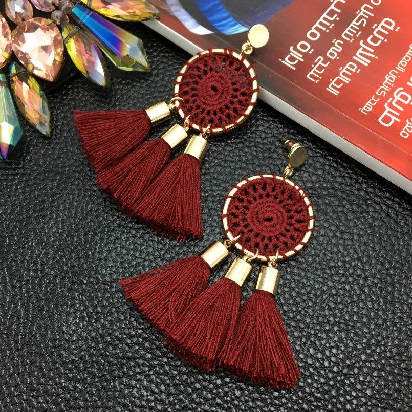 7 Colors Nets Weaving Bohemian Tassels Long Dangle Earrings for Women