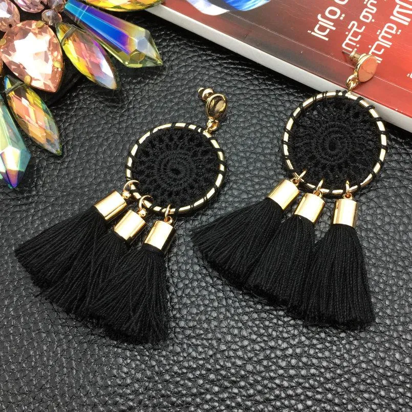 7 Colors Nets Weaving Bohemian Tassels Long Dangle Earrings for Women