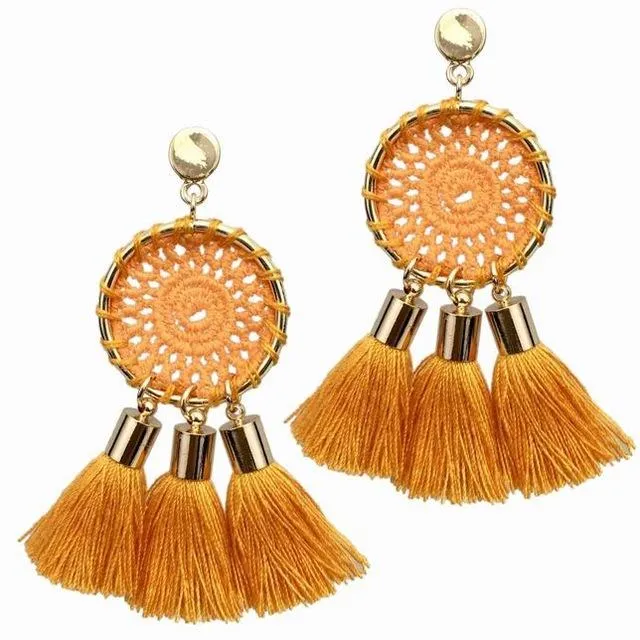 7 Colors Nets Weaving Bohemian Tassels Long Dangle Earrings for Women