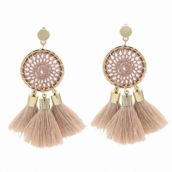 7 Colors Nets Weaving Bohemian Tassels Long Dangle Earrings for Women