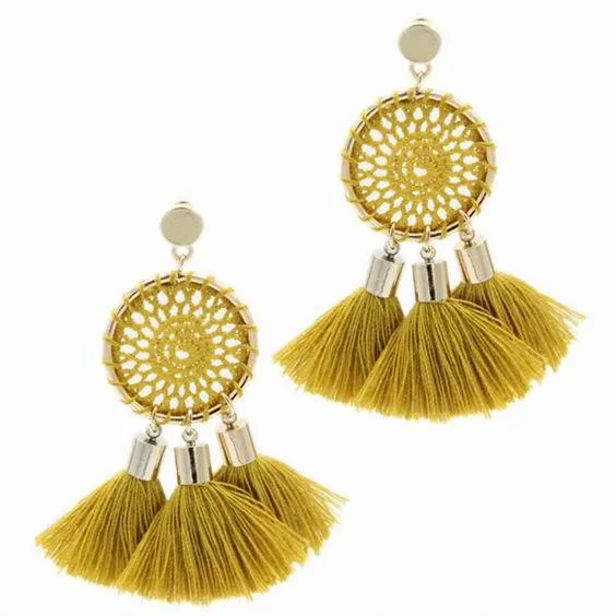 7 Colors Nets Weaving Bohemian Tassels Long Dangle Earrings for Women