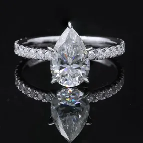 7x11mm 3ct Pear Cut Moissanite 925 Sterling Silver Ring for Women