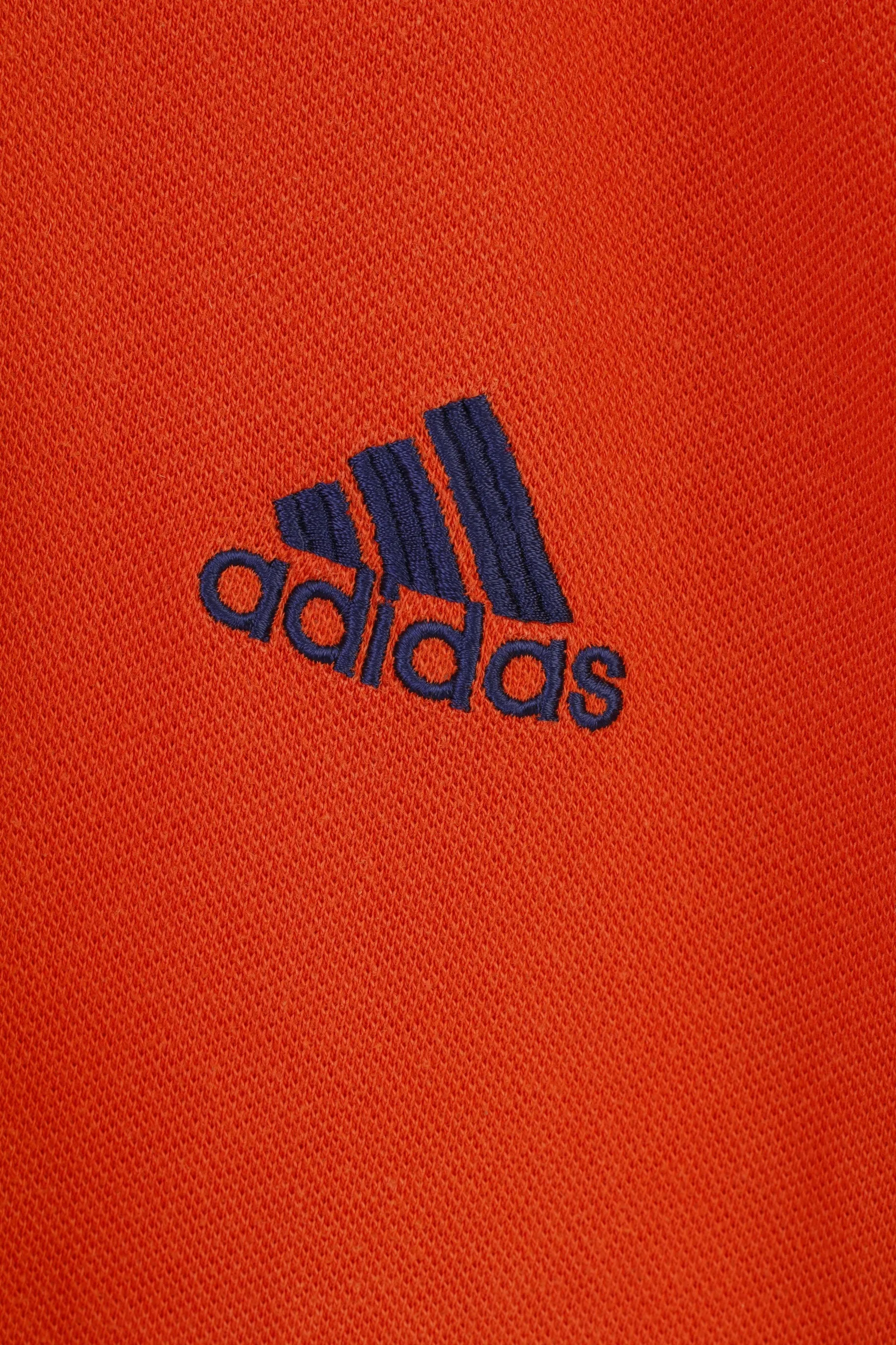 Adidas Men 40 L Polo Shirt Orange Short Sleeve Cotton 3 Stripes Vintage Top