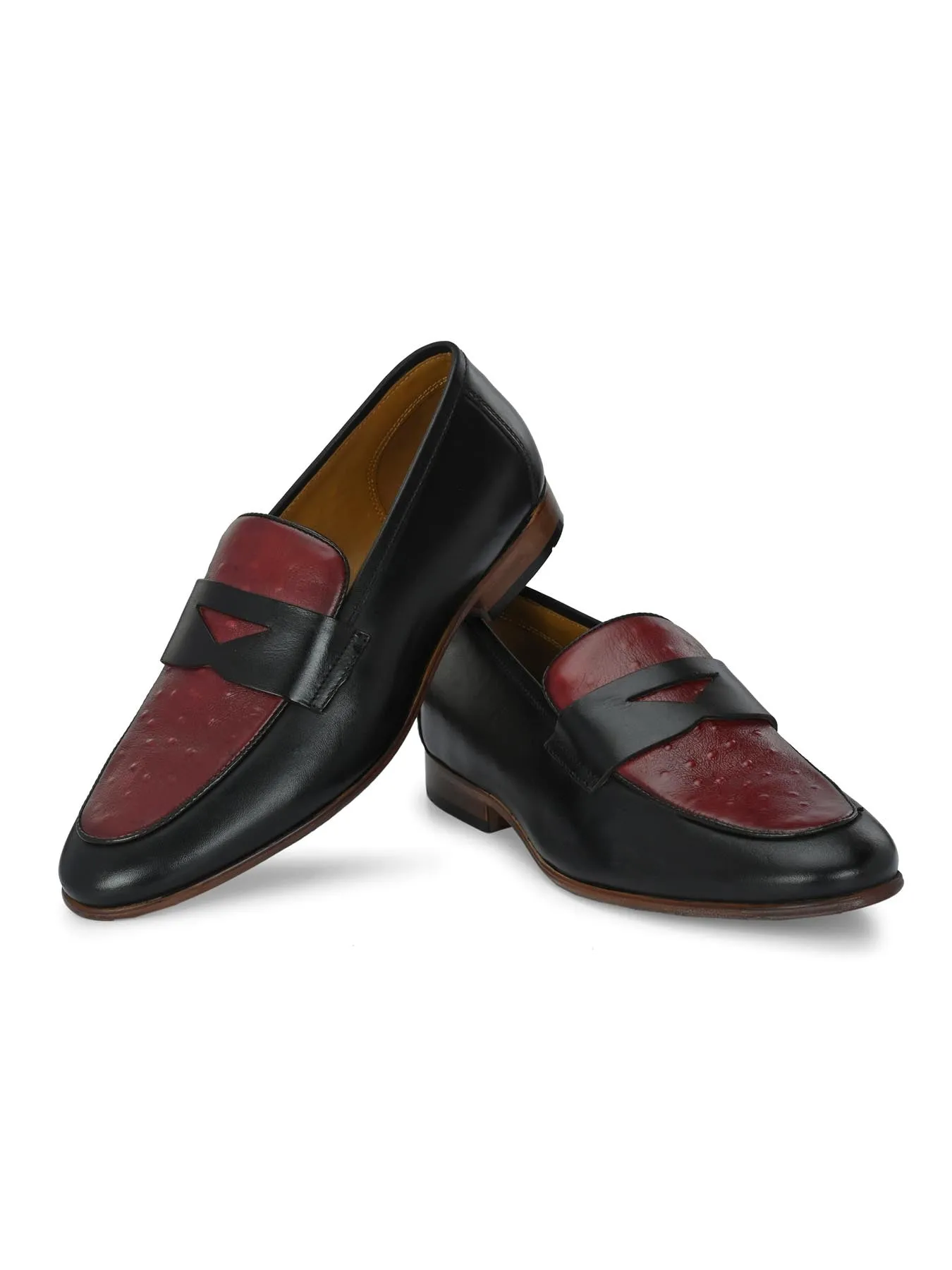 Alberto Torresi Genuine Leather Black Bordo Loafers For Men