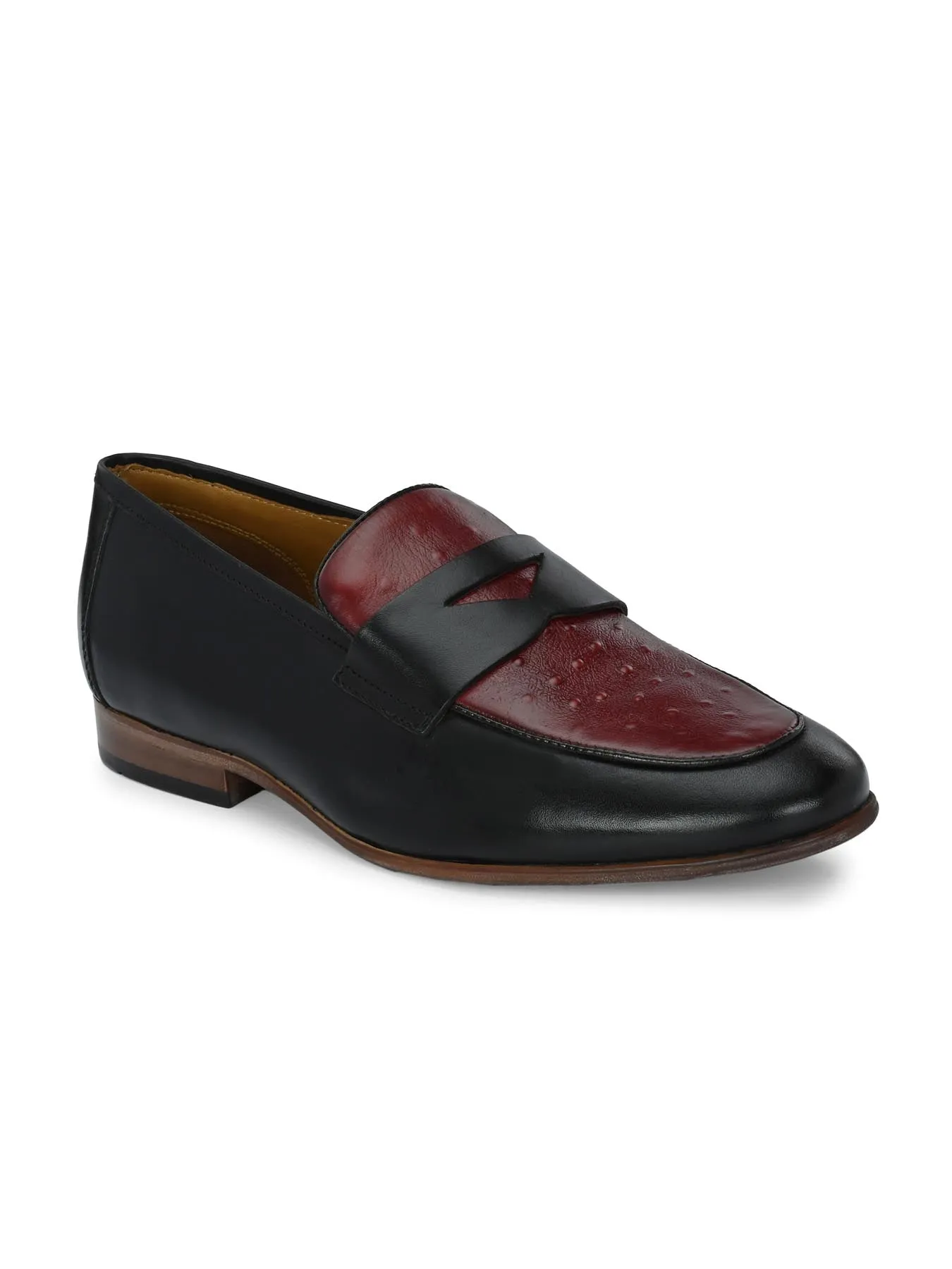 Alberto Torresi Genuine Leather Black Bordo Loafers For Men