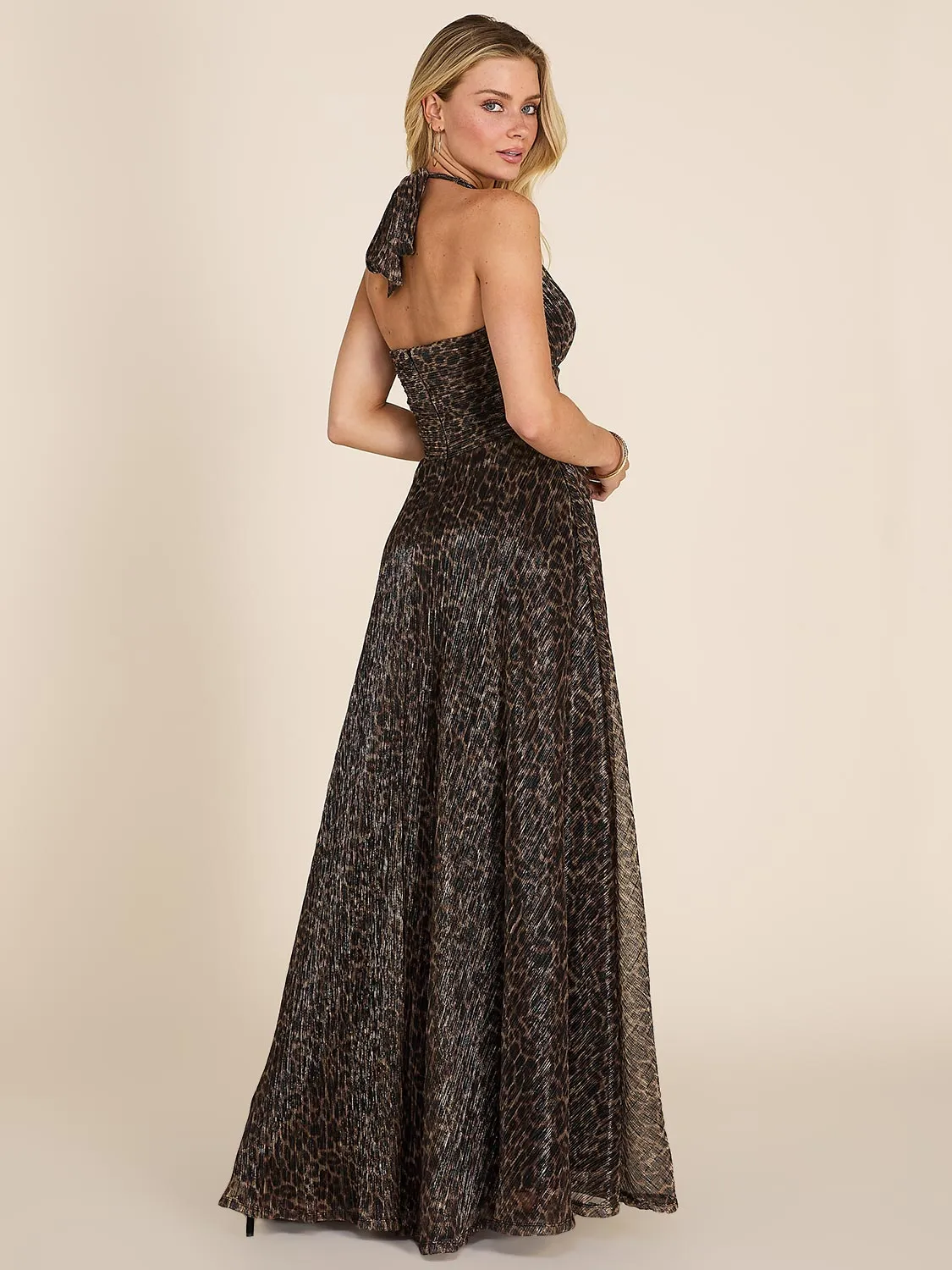 Animal Print Crinkle Knit Crossover Gown