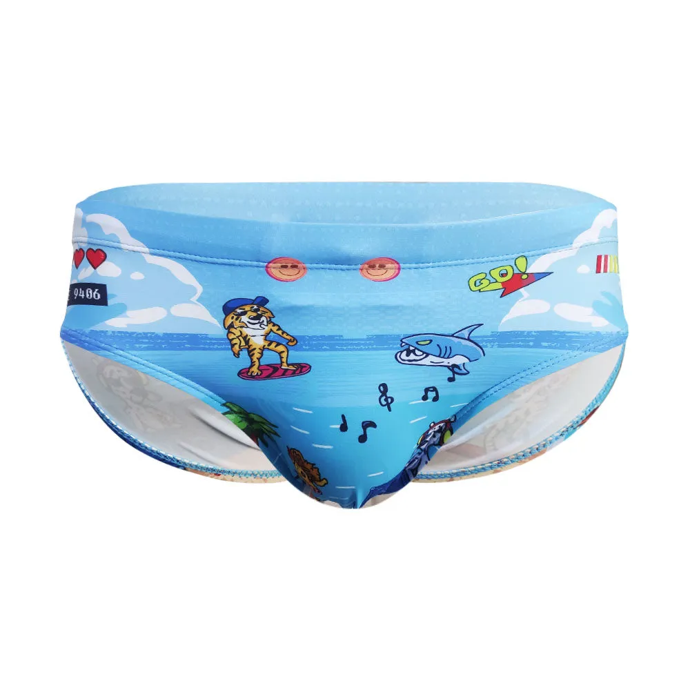 Animal Printed Pattern Sexy Low Waist Surfing Swimwear Briefs for Men