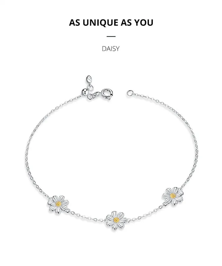 Anti-allergy 925 Sterling Silver Daisy Flower Link Bracelet for Women