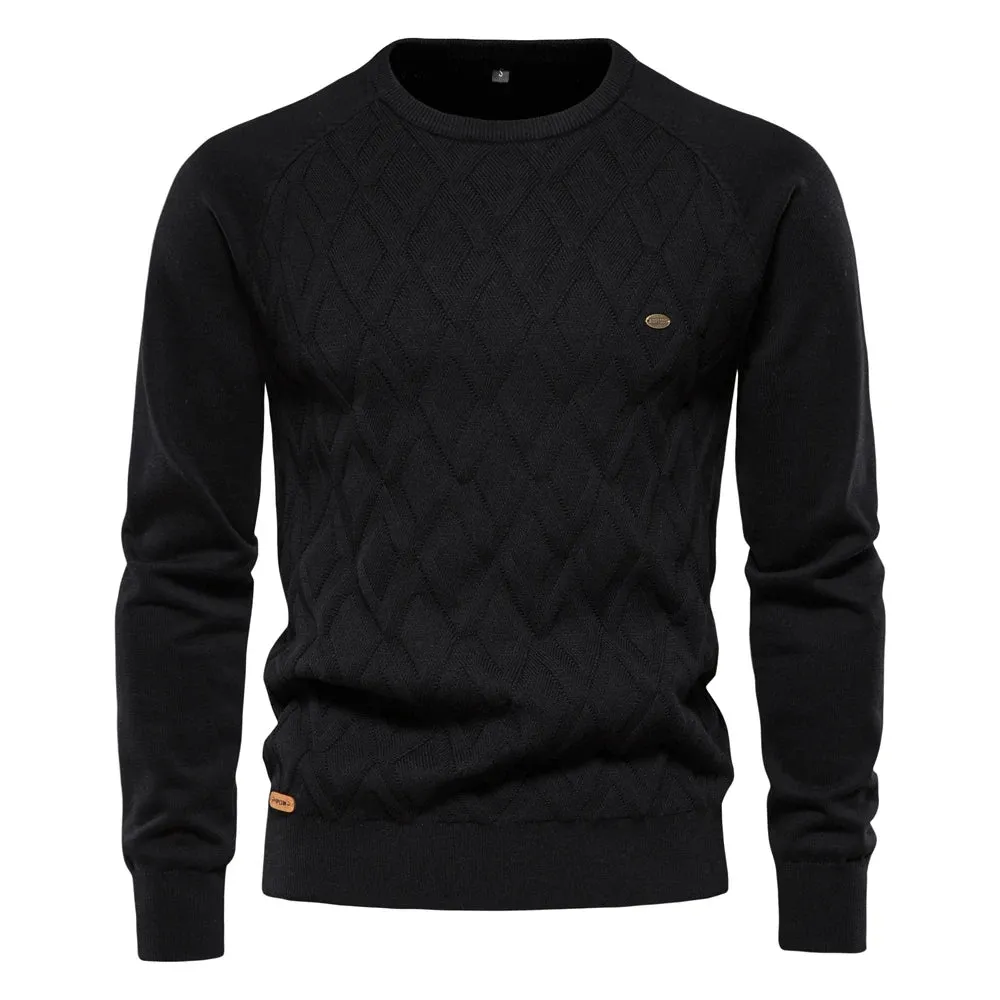 Argyle Basic Men Sweaters Solid Color O-neck Long sleeve Knitted Male Pullover Winter Fashion New Warm Sweaters for Men