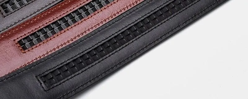 Automatic Style Men's Soft 35mm Width Genuine Leather Striped Pattern Belt