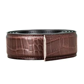 Automatic Style Men's Soft 35mm Width Genuine Leather Striped Pattern Belt