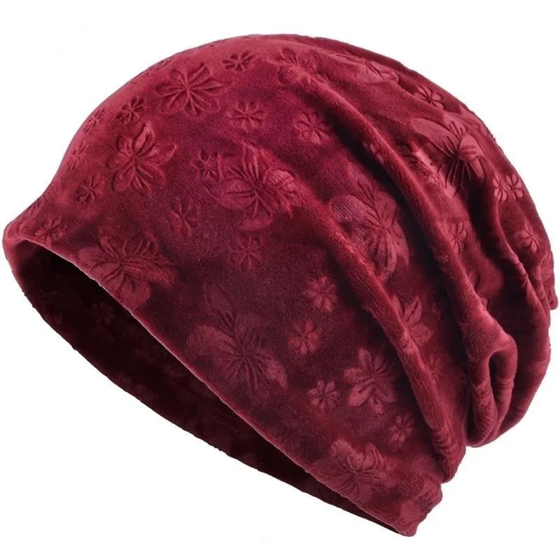 Autumn Velvet Casual Flower Collar Scarf Beanies Skullies for Outdoor