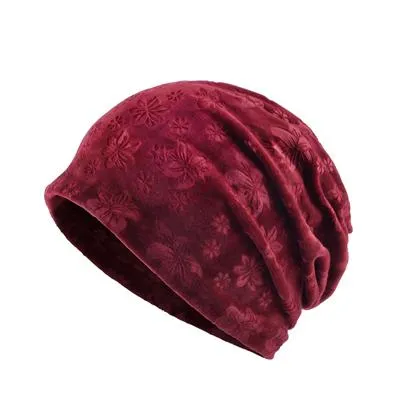 Autumn Velvet Casual Flower Collar Scarf Beanies Skullies for Outdoor