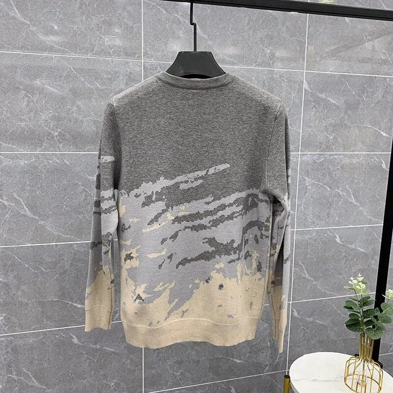 Autumn Winter Men's Spliced Color Pattern Long Sleeves Pullover Sweater