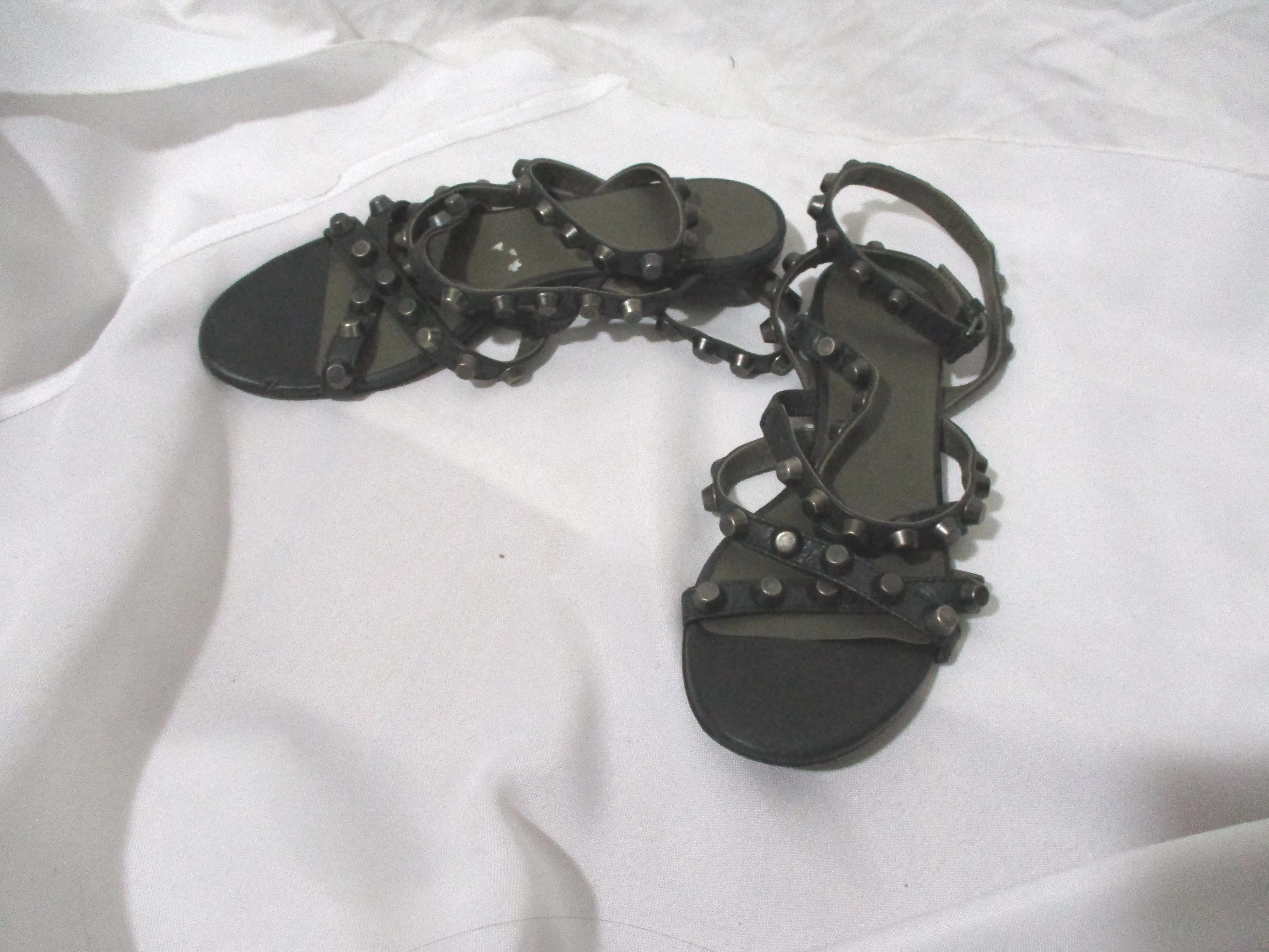 BALENCIAGA LEATHER  STUD Strappy Sandal Shoe 36 BLACK