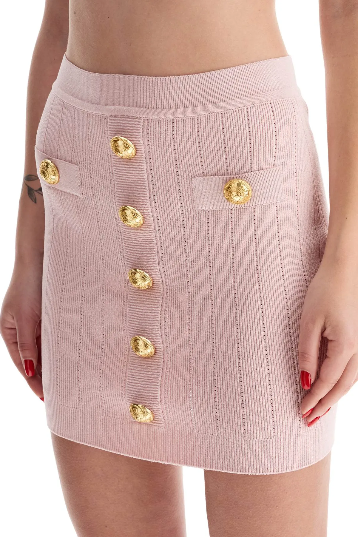 BALMAIN knitted mini skirt with embossed buttons