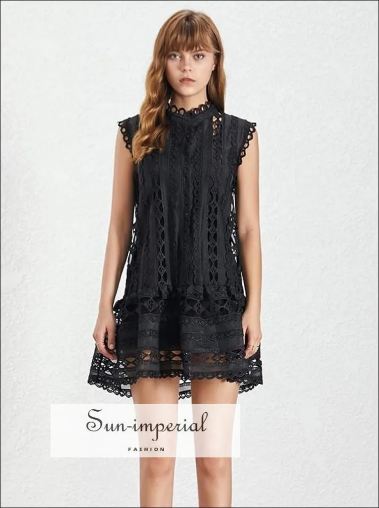 Bambi Dress - Casual Lace Mini O Neck Sleeveless Loose Mini Dress