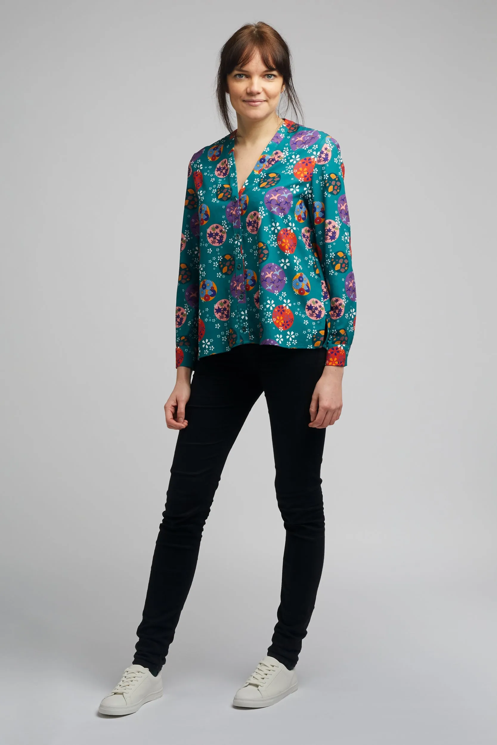 Band Collar Shirt in Origami Print