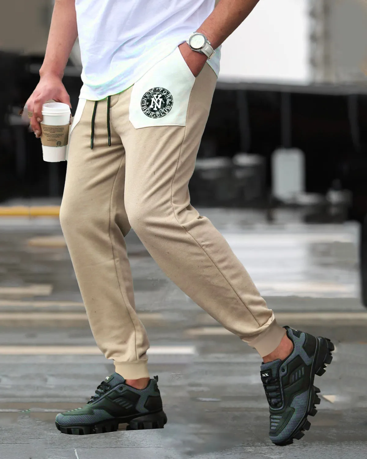 Beige Cargo Pant For Men Cuffed