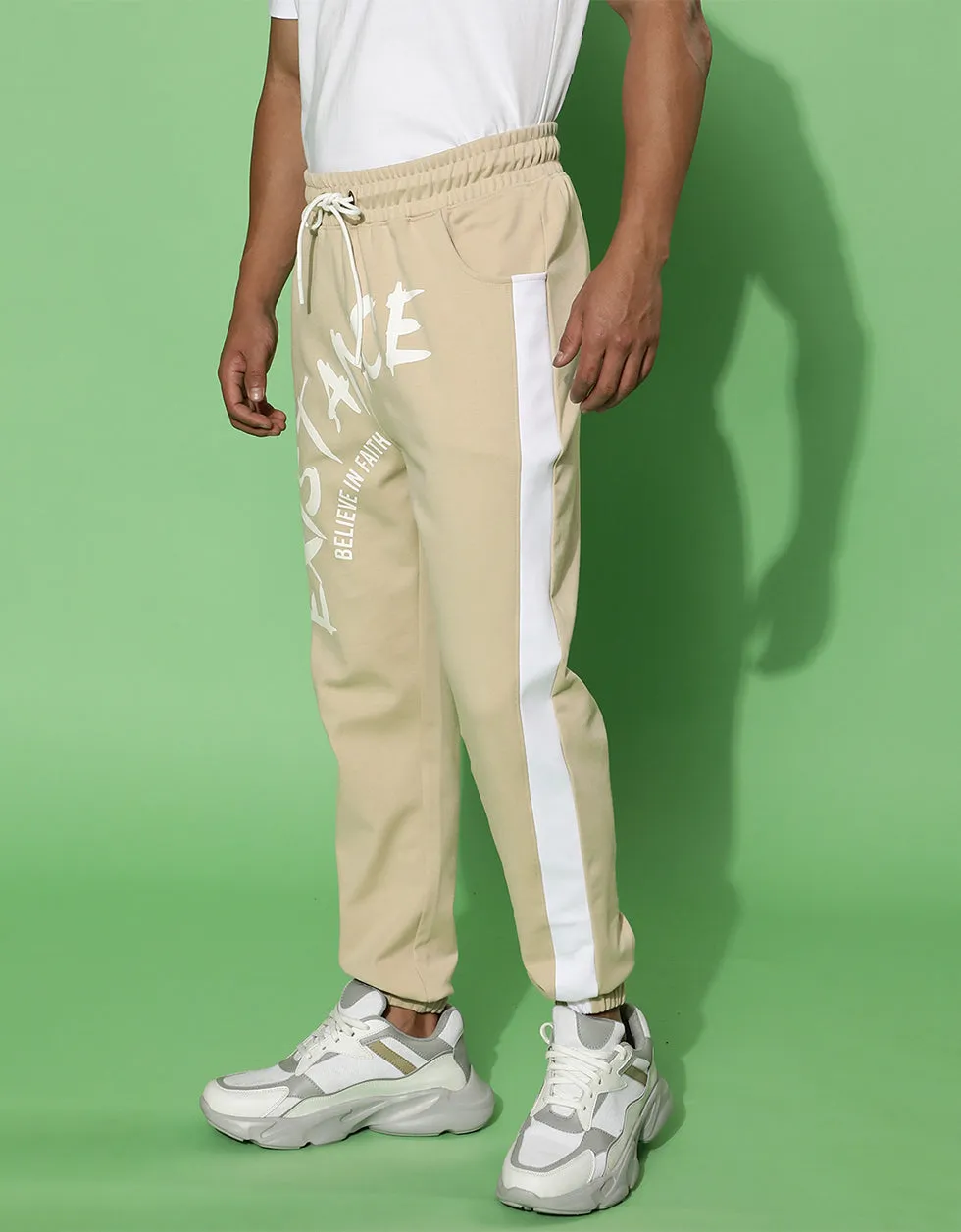 Beige Graphic Printed Joggers