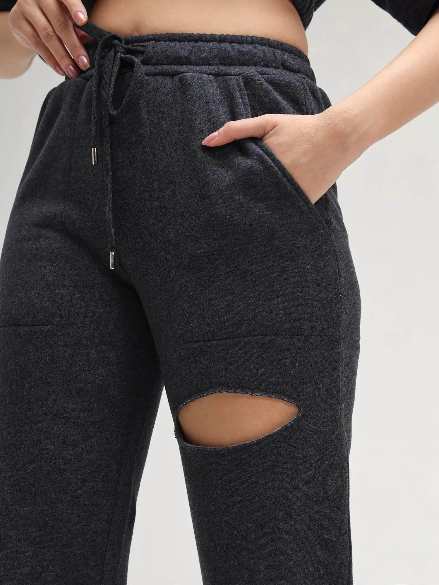 Berlin Grey Straight Leg Slit Joggers