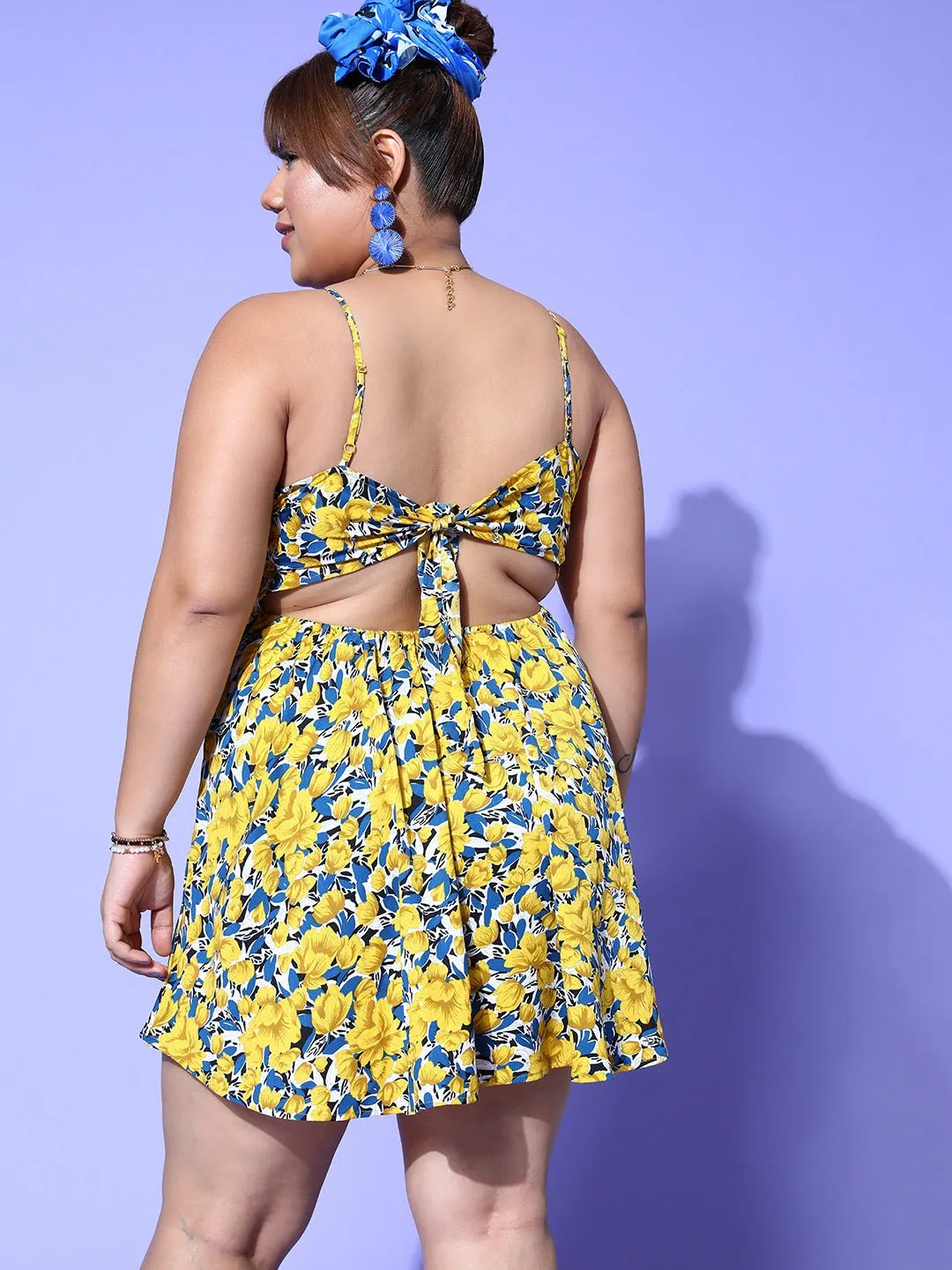 Berrylush Curve Women Yellow Floral Vacay Attire