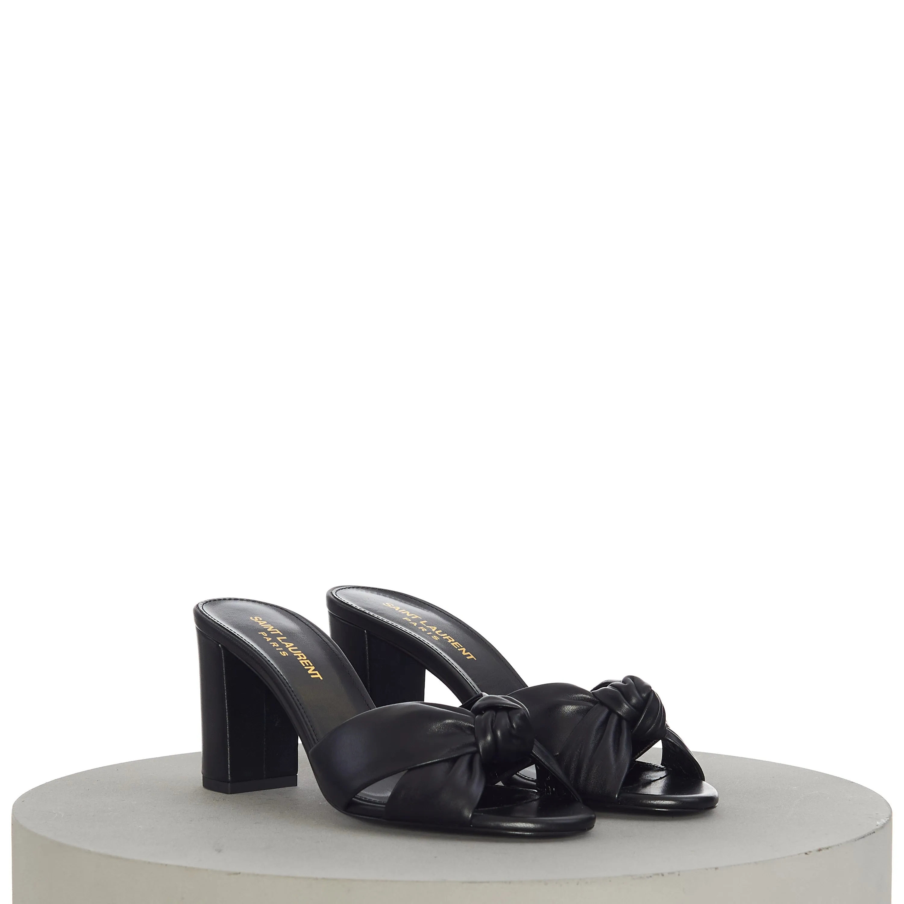 Bianca Mules With Crisscrossed Front Tied Knit In Black Leather