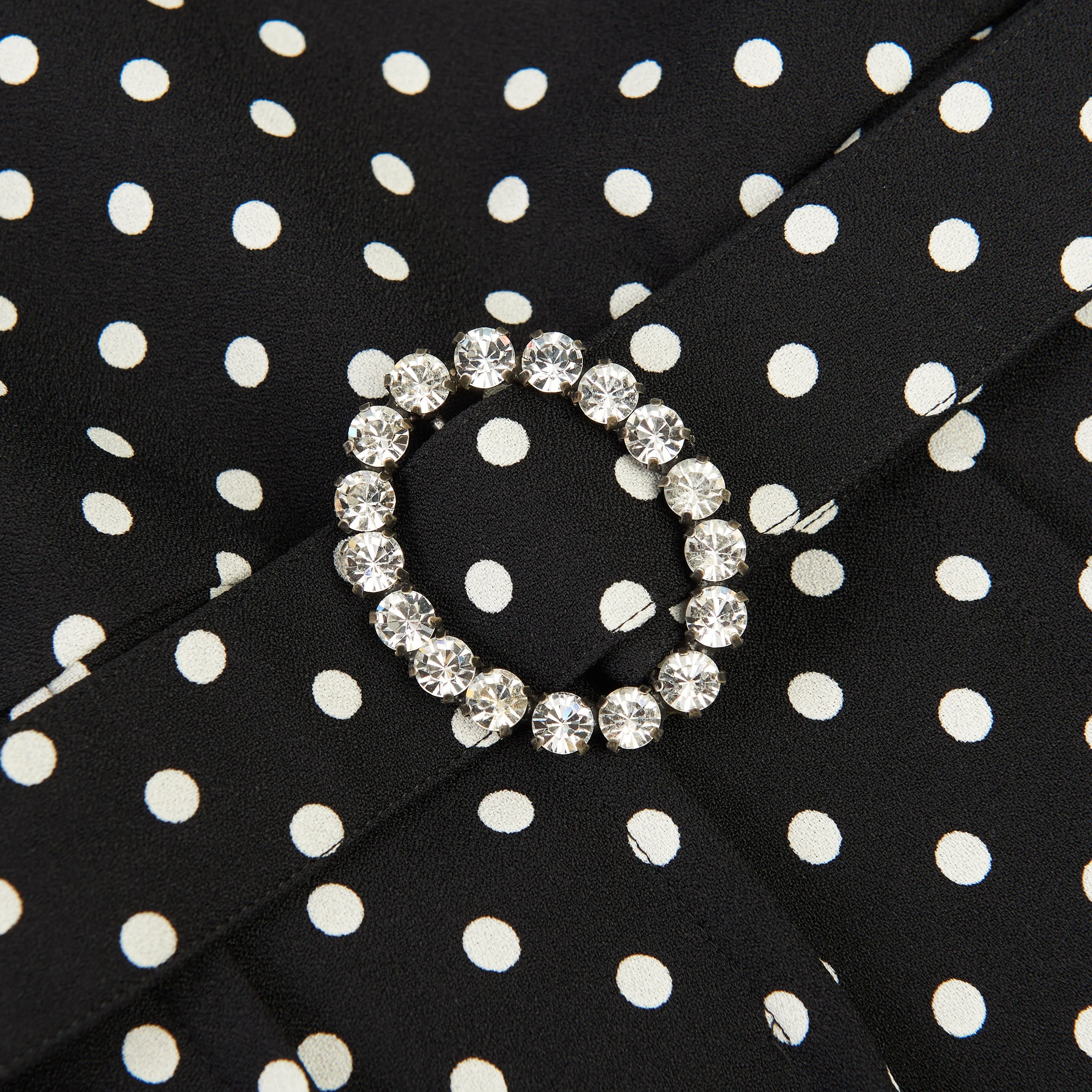 Black Short Polka Dot Dress - Crystal Embellished Belt