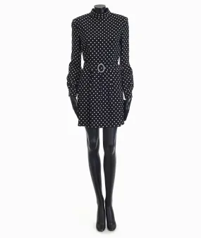 Black Short Polka Dot Dress - Crystal Embellished Belt