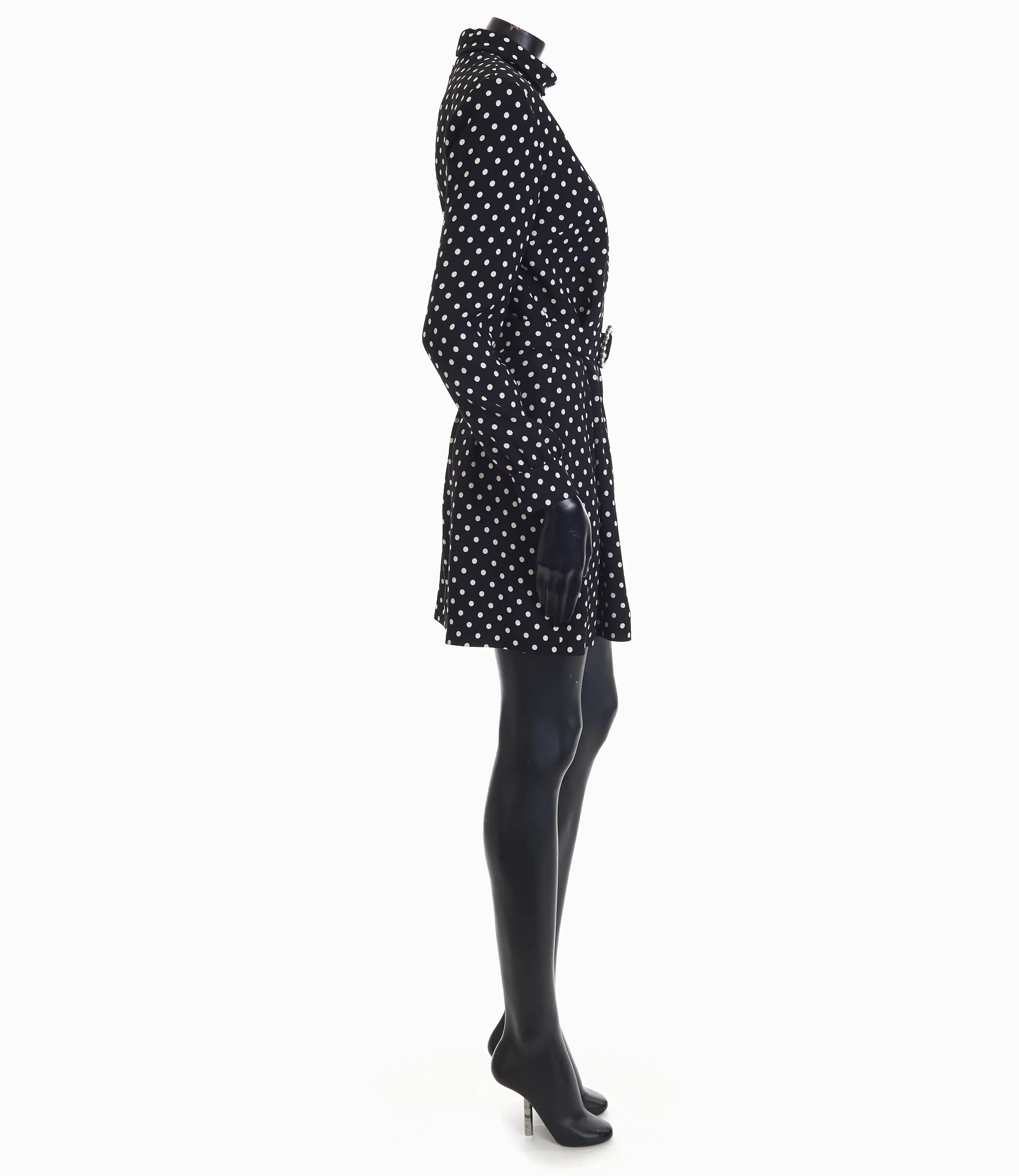 Black Short Polka Dot Dress - Crystal Embellished Belt