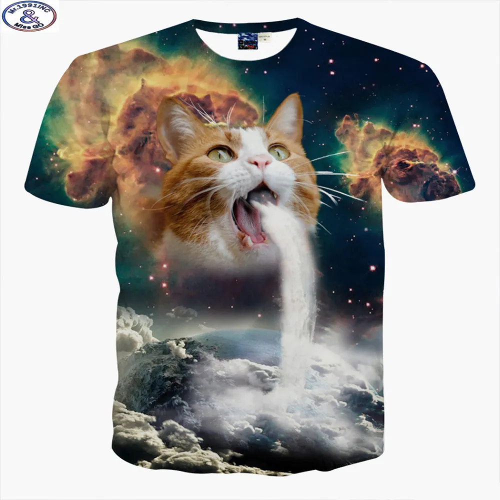 brand fashion cute super powers cartoon cat 3D t-shirt for boys