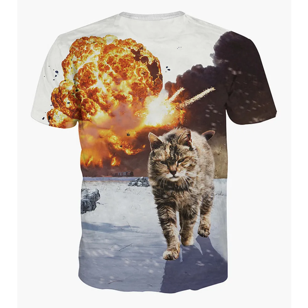 brand fashion cute super powers cartoon cat 3D t-shirt for boys