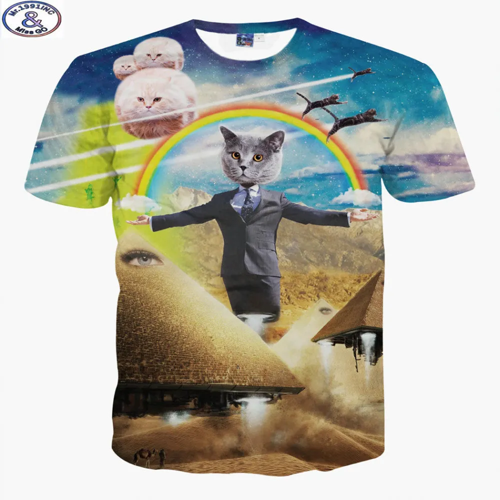 brand fashion cute super powers cartoon cat 3D t-shirt for boys