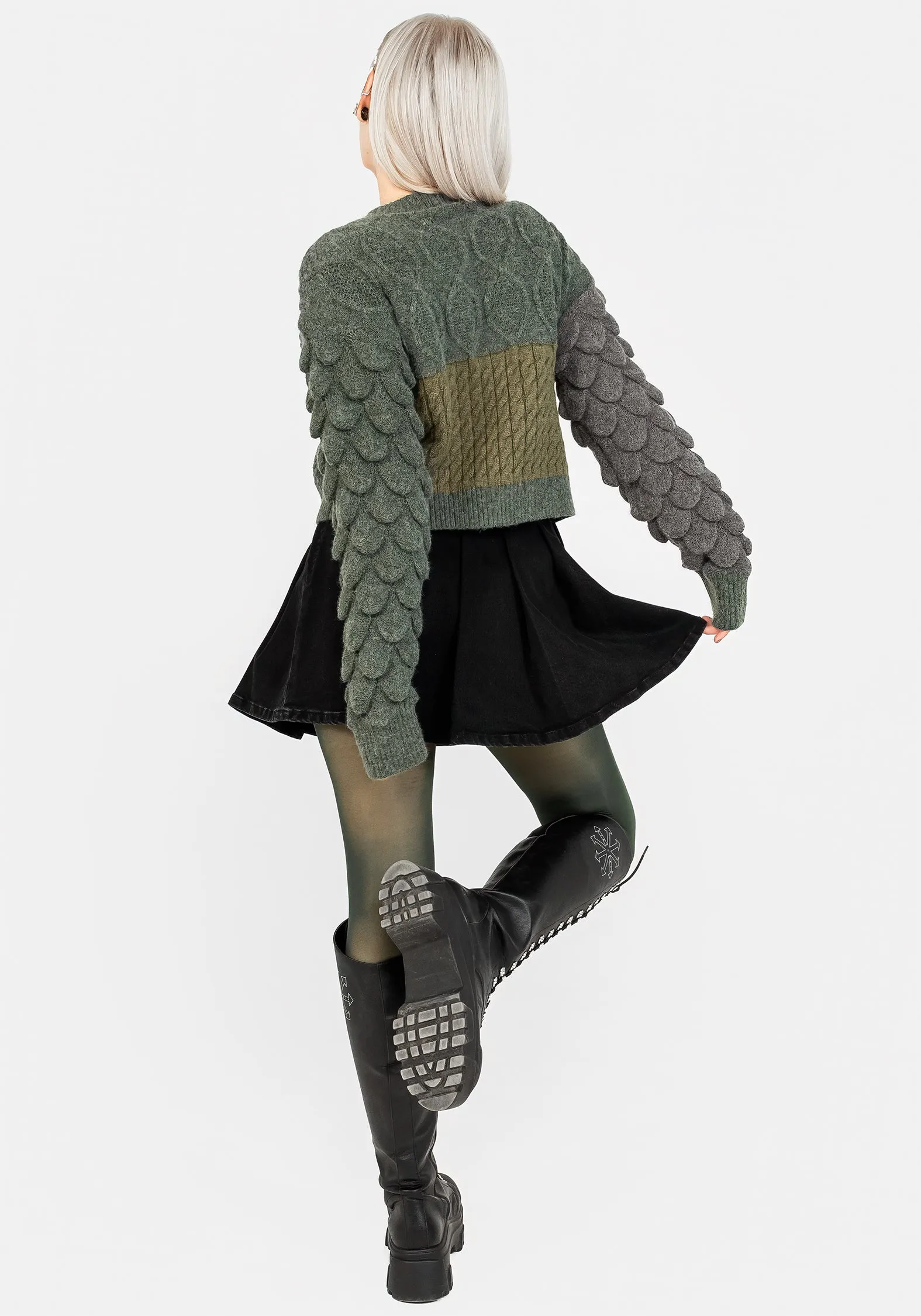 Brazen Spliced Crop Jumper In Cobra Green