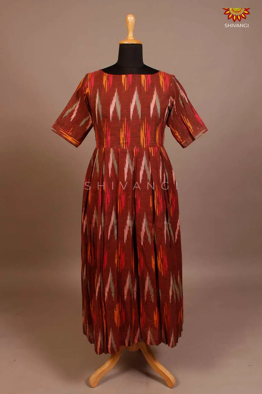 Brown Ikat Long Frock For Teenage Girls !!!