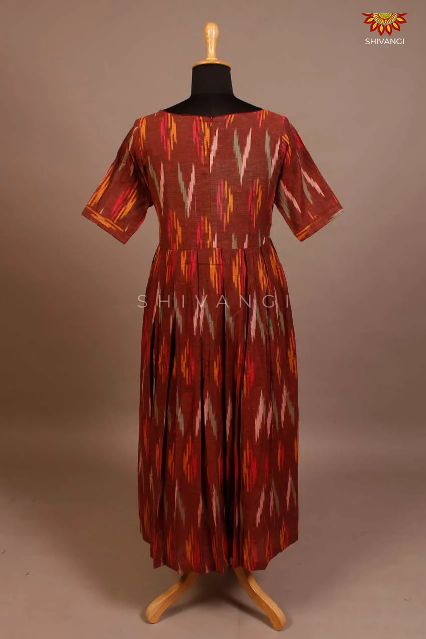 Brown Ikat Long Frock For Teenage Girls !!!